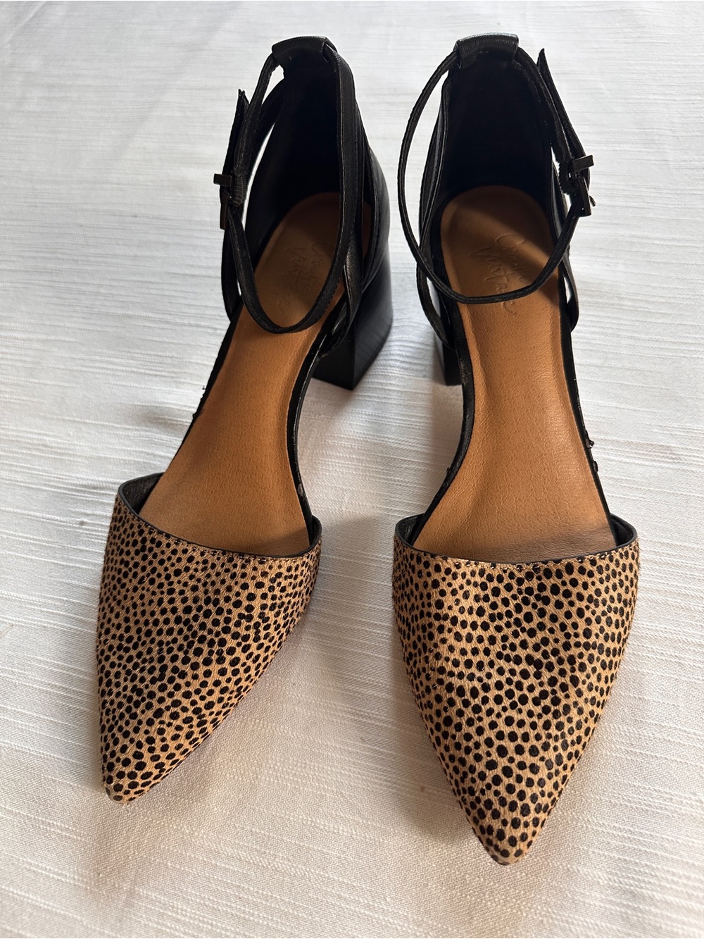 CROWN VINTAGE Vavi Cheetah Print Ankle Strap D'Orsay Block Heels | 8.5